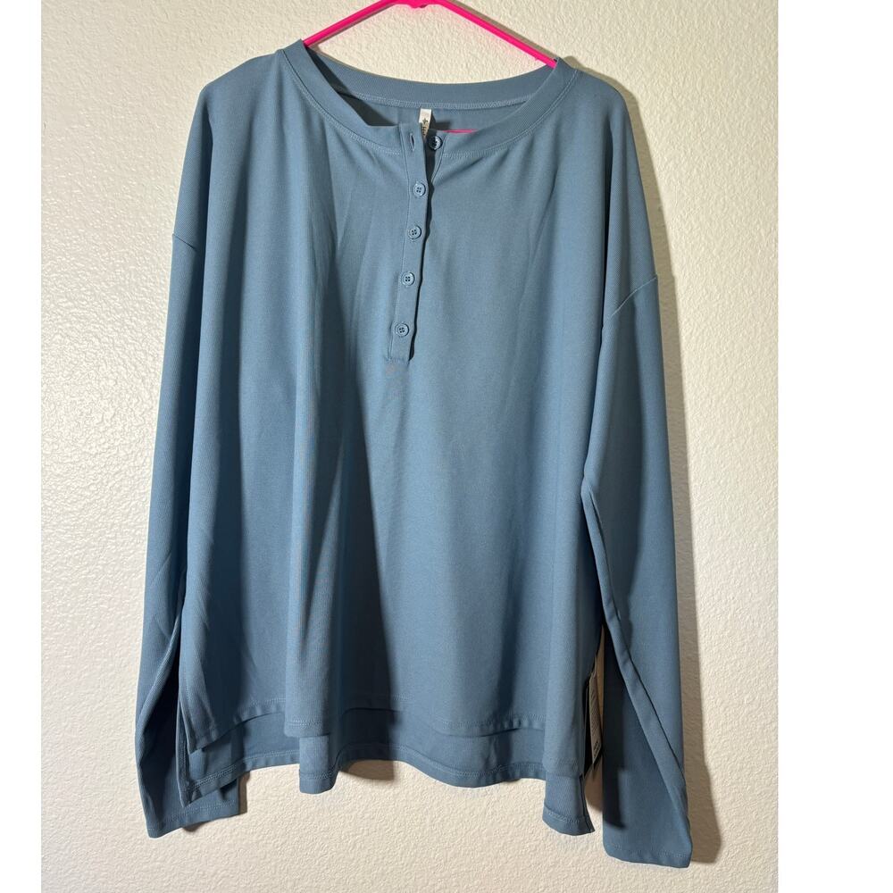 Halara Women's Sweatshirt Size XL Thumb Hole Waffle Casual Blue Oversized NEW